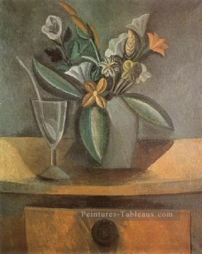 Vase fleurs verre vin et cuillere 1908 cubiste Pablo Picasso Peinture à l'huile